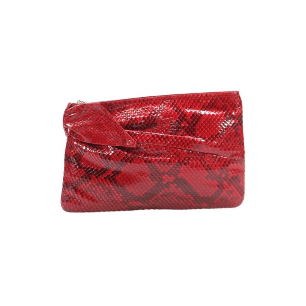 Morris Moskowitz Womens Leather Snakeskin Envelope Zip Clutch Handbag Red